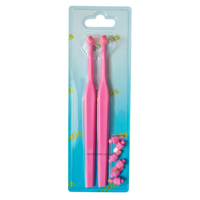 Set of 2 mono-bundle toothbrushes with 8 interchangeable heads, Pink